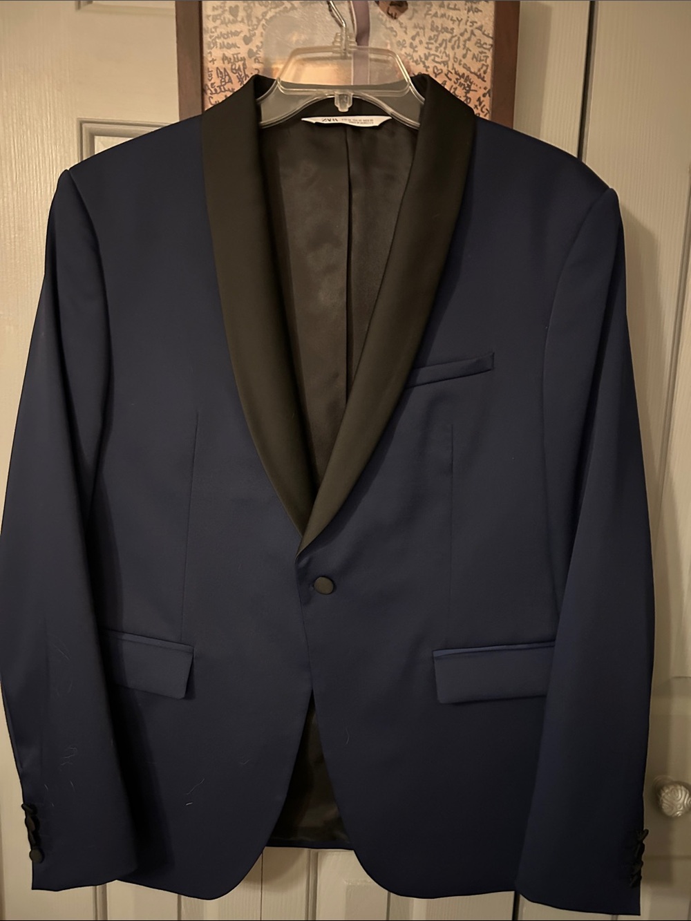 Zara Men’s Navy Blue w Black Shawl Lapel Tuxedo Jacket sz 46
